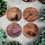 Acacia Wood Portland Sea Animals Themed Coaster Set 2